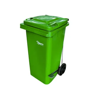 Basurero Plástico CALVAC Verde 120 Litros 2 Ruedas y Pedal Lateral