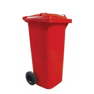 Basurero Plástico CALVAC Rojo 120 Litros 2 Ruedas y Pedal Lateral