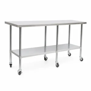 Mesón Central CALVAC Acero Inoxidable con Ruedas 200x60x85 cm
