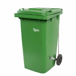 Basurero Plástico CALVAC Verde 240 Litros 2 Ruedas y Pedal Lateral